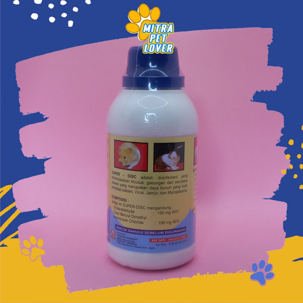 DISINFECTAN KANDANG KELINCI - SUPER DISC 250 ML ORIGINAL - OBAT PEMBERSIH DAN STERIL RUMAH RABBIT HAMSTER - PENGHILANG BAU - ANTI JAMUR BAKTERI VIRUS, AMPUH BERSIH - MURAH ASLI GARANSI KUALITAS - SUPERDISC TAMASINDO VITAMIN HEWAN PELIHARAAN MITRAPETLOVER