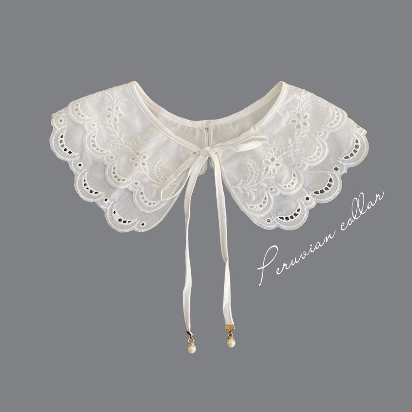 [PERUVIAN COLLAR - TIDAK PERLU DIJAHIT] RENDA KERAH KAIN KATUN COTTON BORDIR APLIKASI CANTIK PREMIUM