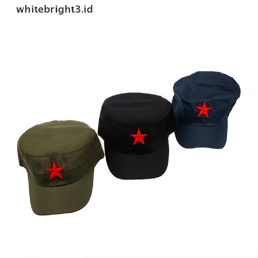 (whitebright3.id) 1pc Topi Flat Casual Adjustable Motif Bintang Merah Bahan Katun Untuk Unisex / Pria / Wanita