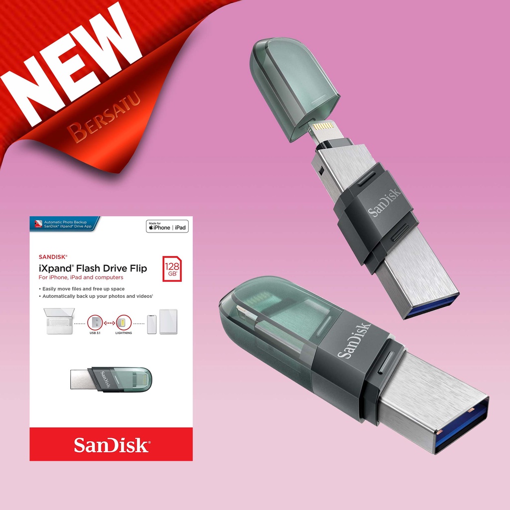 iXpand Mini Flip Sandisk USB 3.1 OTG USB A &amp; Lightning untuk iPhone / iPad Original 100%