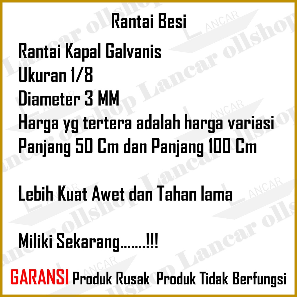 Rantai Kapal 1/8 3 MM / Rantai Besi Kecil 3 MM /  Harga Rantai Kapal Besi Meteran / Rantai Besi Galvanis 3 mm/Rante Besi 3 mm Eceran per 1 Meter