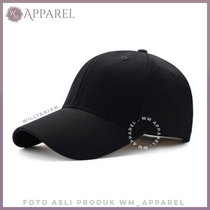 Topi Pria Topi baseball POLOS HITAM bahan rapel tebal high quality fabric - polos, Hitam(Q6J3) Topi 