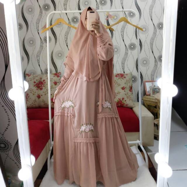 Set syari Ceruty babydoll bordir premium