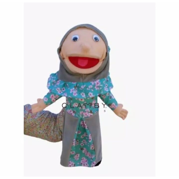 Boneka Tangan Muppet Santri Putri Baju Bunga Biru | Mainan Edukasi | Boneka Panggung | Boneka Santri