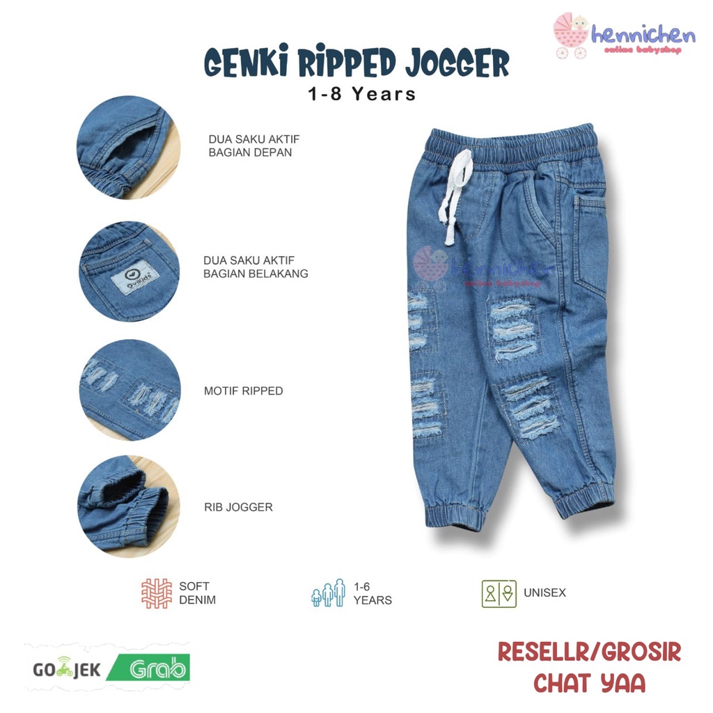 COMFY JEANS ANAK JOGGER RIPPED GENKI UNISEX CELANA PANJANG JOGGER ANAK  OVIKIDS (8 BULAN - 8 TAHUN)