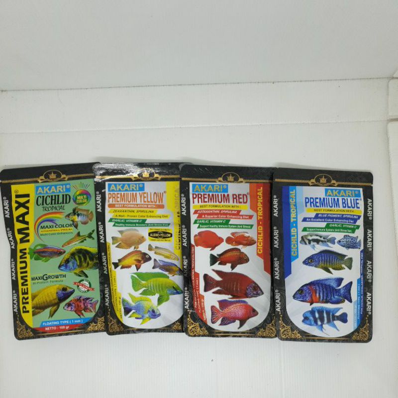 AKARI PREMIUM BLUE , RED , YELLOW , MAXI CICHLID LOUHAN , TRPOCIAL XPERT 100 GRAM TROPICAL FISH