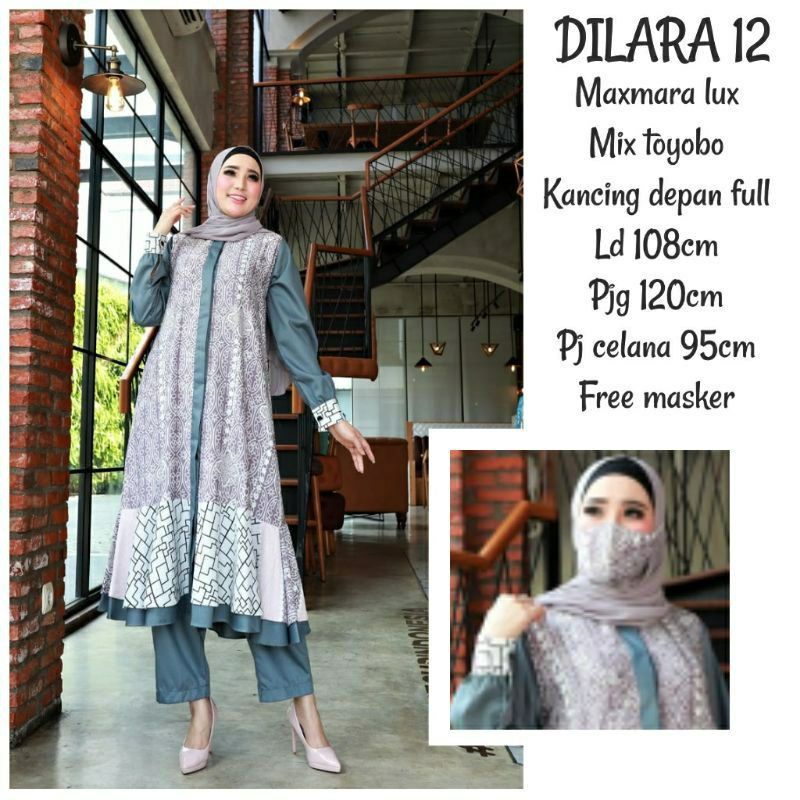 Set Tunik Wanita Kain Maxmara Set Dilara Setelan Tunik dan Celana LD 110 Wanita Waka Waka Orinaura F