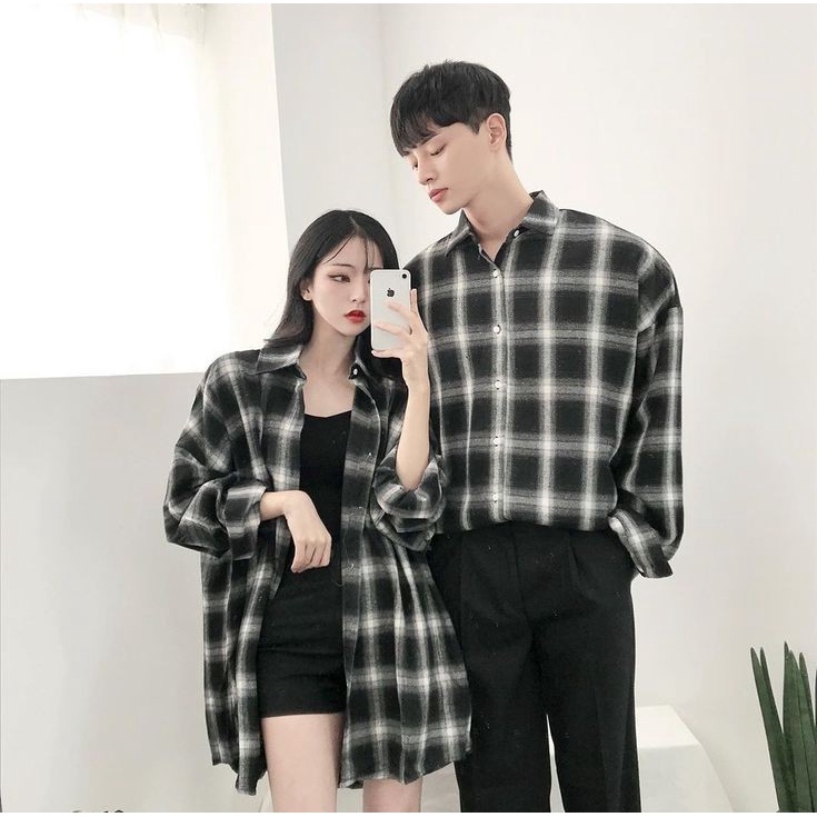 Jiwoo Couple Set - Kemeja Flanel Couple 2 Pcs Motif Kotak Kotak - Baju Pasangan