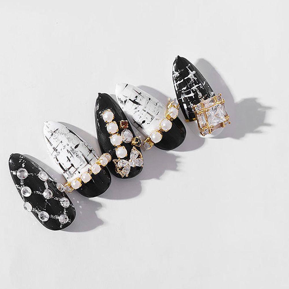 AUGUSTINA Agustina Nail Art Rantai Mutiara Wanita Gadis Perak Emas Logam Manikur Aksesoris