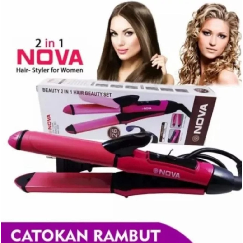 Catokan Nova Catokan 2IN1 Pelurus dan Pengeriting Rambut / Nova 2 in 1 Hair Beauty Set NHC-2009 - Catokan Pelurus dan Pengeriting Rambut - Pink