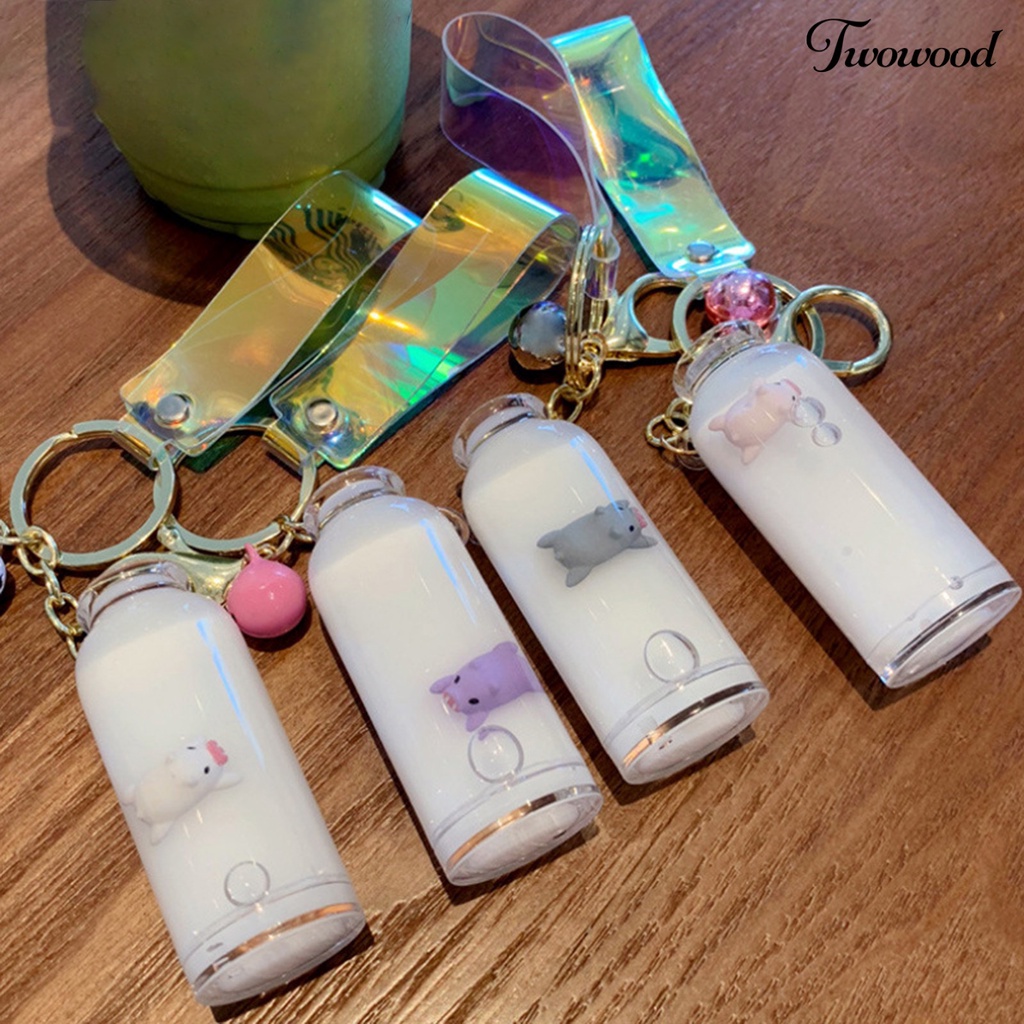 Twowood Gantungan Kunci Bentuk Botol Susu + Tali Lanyard Holografik