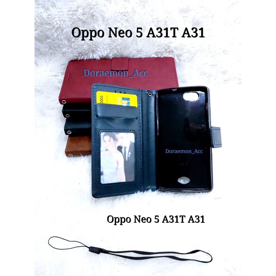 Leather Flip Cover Oppo Neo 5 A31 A31T A31W - Wallet Casing - Sarung Kulit Dompet