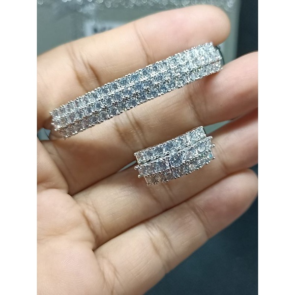 Gelang+cincin replika diamond Eropa baris tiga, tdk berkarat,tdk gampang luntur,mata premium zircon