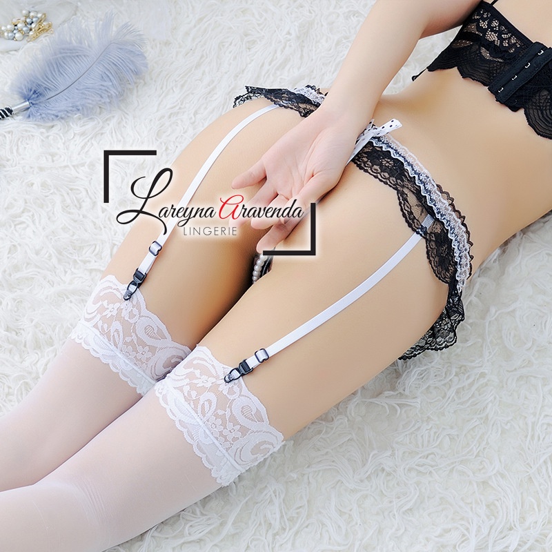 Garter Belt Sexy Untuk Pengait Stoking Lingerie Model Lace Pearl Pita Polkadot LG374