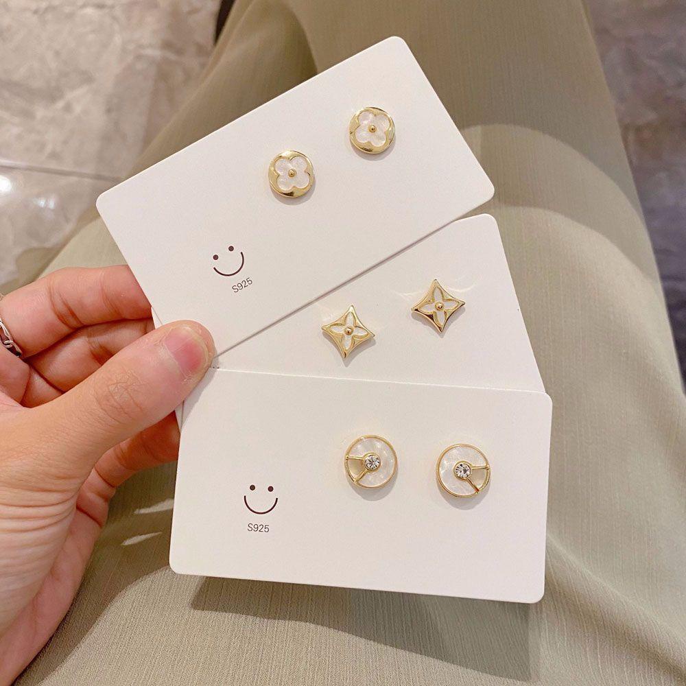 NICKOLAS1 Anting Trendi Elegan Wanita Gadis Bunga Bulat Geometris Fritillaria Berlian Imitasi Stud Earring