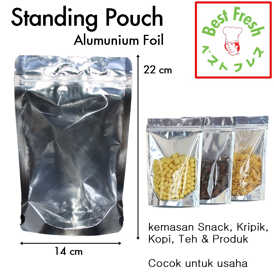 Standing Pouch Aluminium Foil 14x22 KOMBINASI SILVER BEST FRESH JEPANG