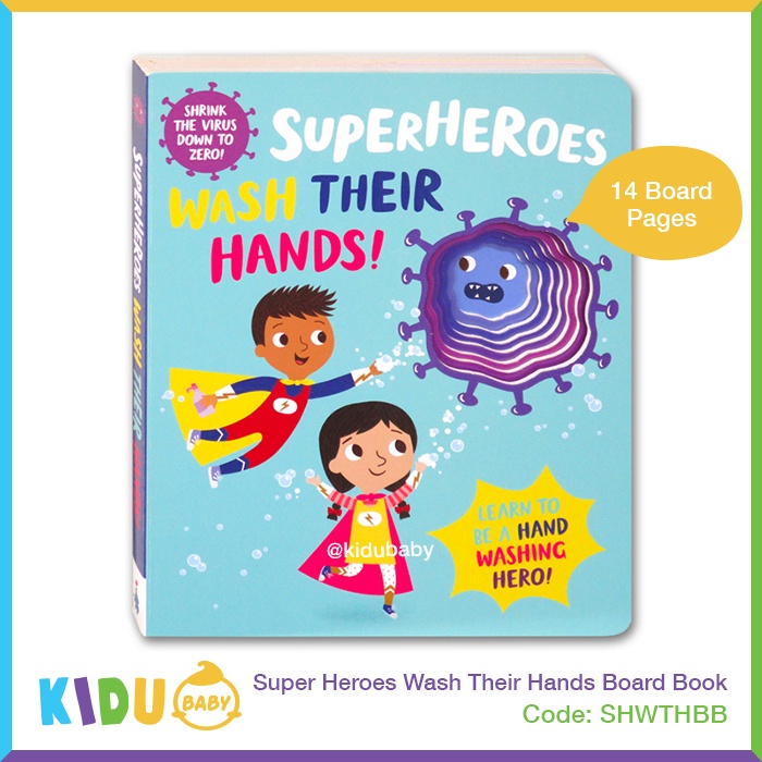 Buku Cerita Anak atau Buku Cerita Bayi Super Heroes Wash Their Hands Board Book Kidu Baby