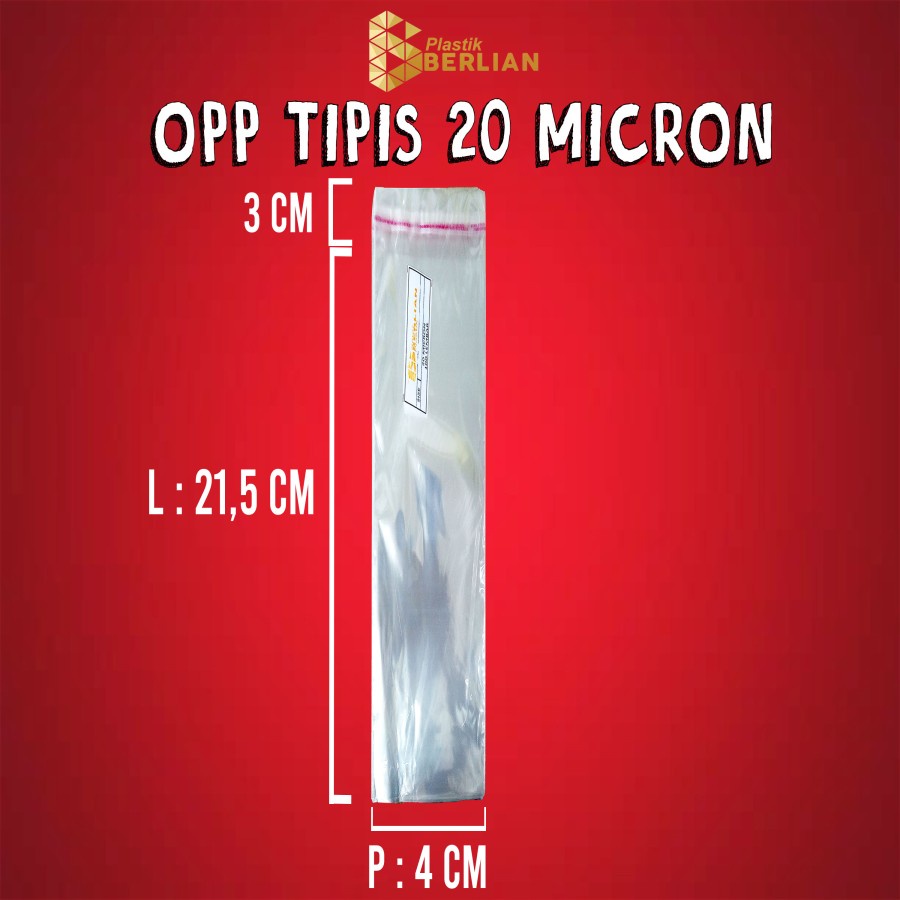 

4 x 21,5 cm Plastik OPP TIPIS (100 lbr) (lem/seal)