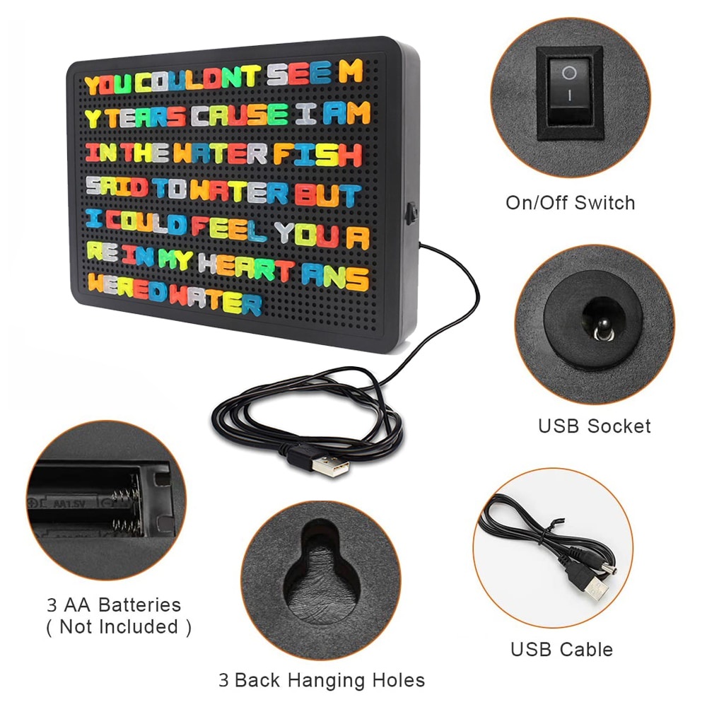 LED Pixel Surat LightBox DIY Luminous Kuku Ibu 6 Warna Baterai USB Pernikahan Natal Hadiah Pesta Papan Pesan