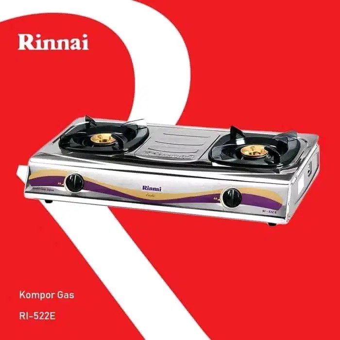 RINNAI Paket Bundling Kompor Gas 2 Tungku RI 522 E + Selang Regulator Gas RMS 206M