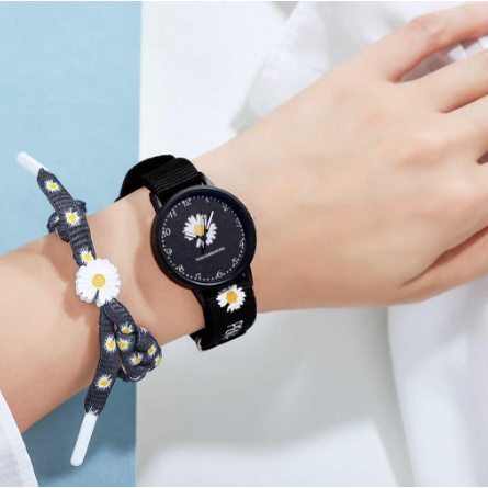 COD Jam Tangan Ins/Little Daisy Watch/Korean Nylon Strap Quartz Watch Couple Watch