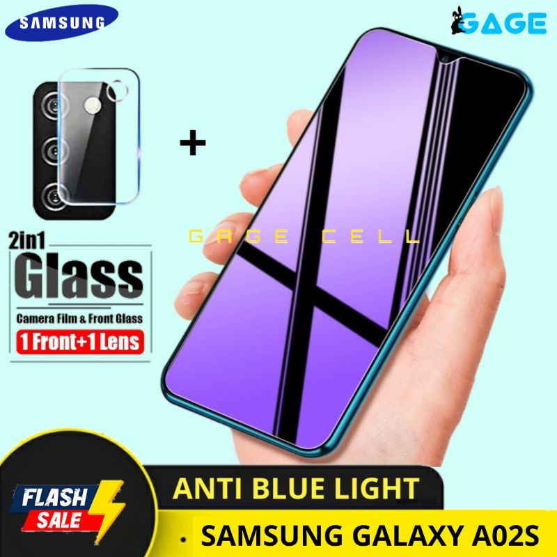 2in1 TEMPERED GLASS ANTI BLUE LIGHT SAMSUNG GALAXY A02S TG ANTI GORES RADIASI FULL LAYAR SCREEN