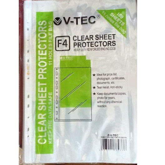 

V-TEC SHEET PROTECTOR F4 CLEAR 100PCS