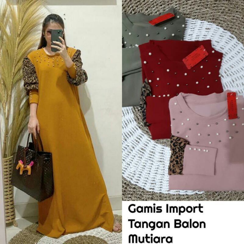 gamis impor tangan balon mutiara/gamis wanita/gamis mutiara balon tutul