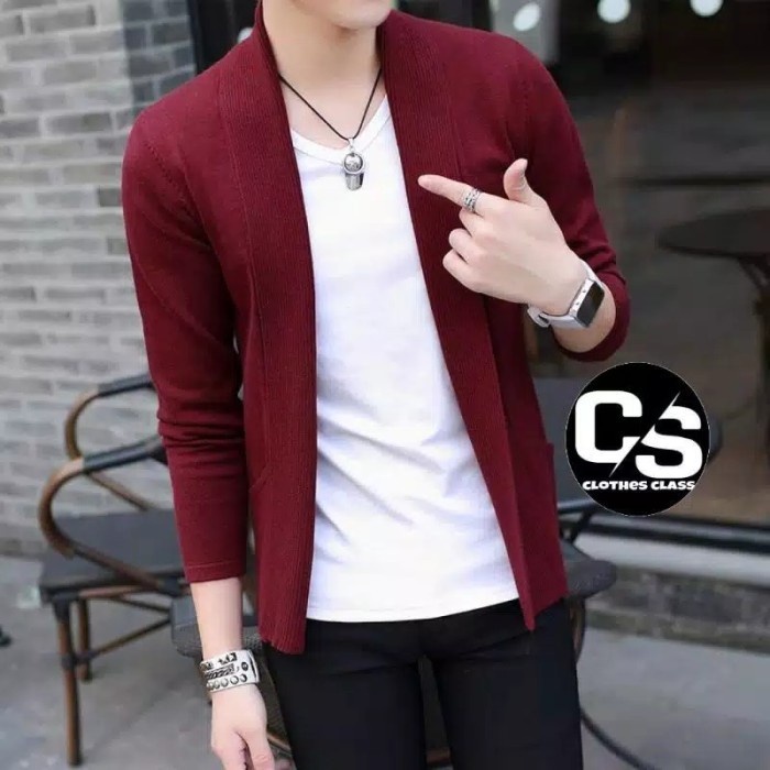 DISKON COD Blazer Pria Korea Cotton Rajut Halus Kualitas Premium - Merah, M