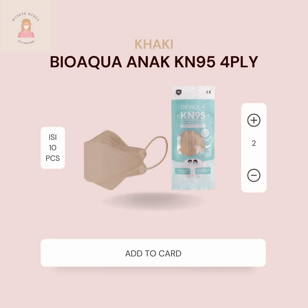 Masker Bioaqua KN95 Anak Warna KHAKI Earloop Original Murah