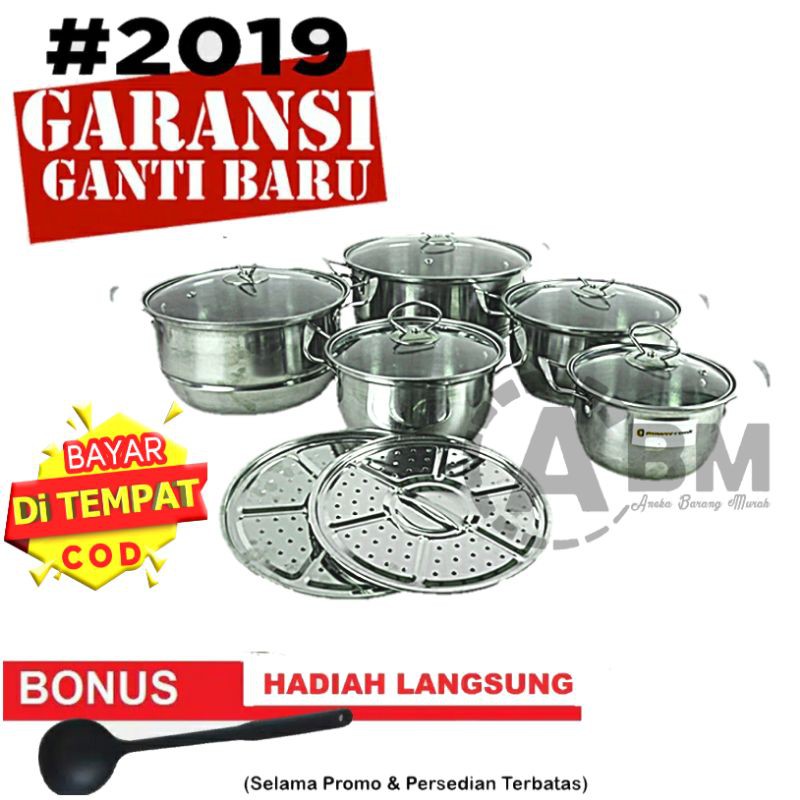 Panci Set Serbaguna 5 Pcs High Pot Steamer Tutup Kaca