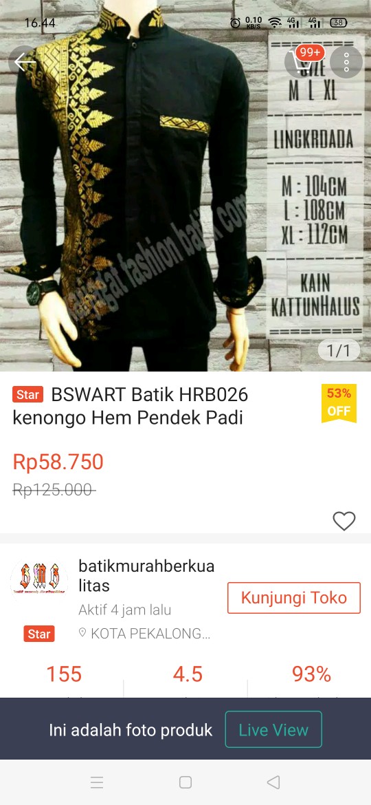 Bswart Batik Hrb026 Kenongo Hem Pendek Padi Pekalongan M L Xl Batik Pria Murah Modern Anjani Panjang