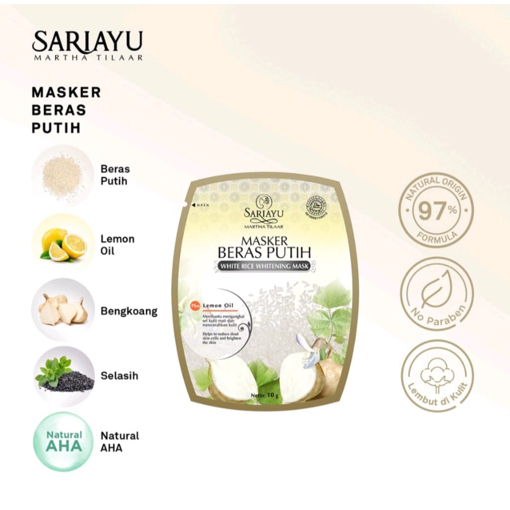 SARIAYU MASKER BERAS PUTIH 10GR FACE MASK SACHET SKINCARE WAJAH