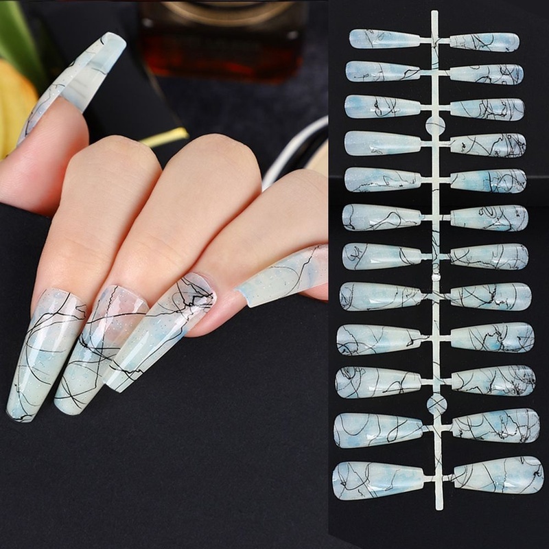 [24Pcs/Box 12 Different Size Natural Vignetting Brushing  Full Cover Long Ballerina Coffin Fake Nails] [Clear Acrylic Artificial False Nails Tips] [DIY Nail Art Accessories]