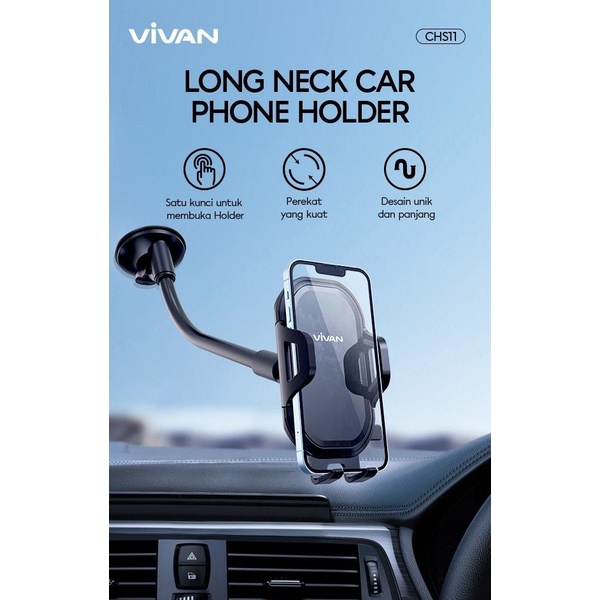 Vivan CHS11 Car Mount Phone Holder Alumunium Tube Automatic Kaca Depan