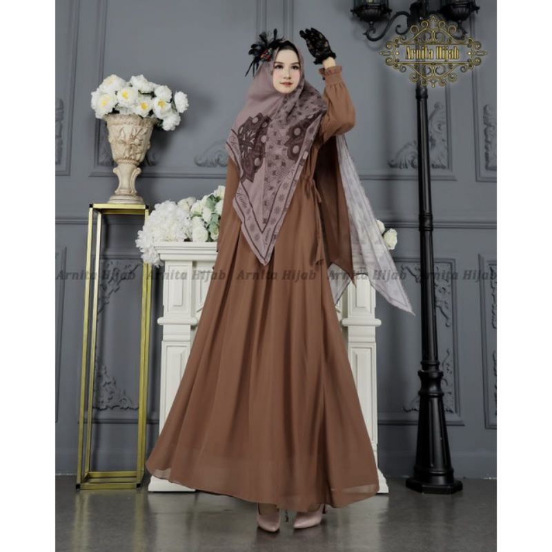 REALPICT COD GAMIS SYARI ORIGINAL BY ARNITA HIJAB BAHAN CERUTY BABYDOLL LD 110 PB 140 BAHAN LEMBUT &