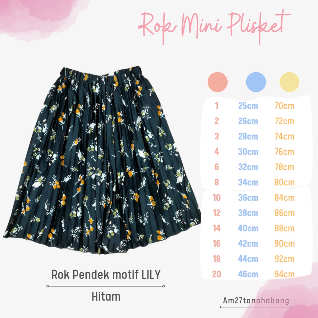 Rok Plisket Mini Anak Cewek MOTIF LILY 1-12 tahun Pleated Mini Skirt