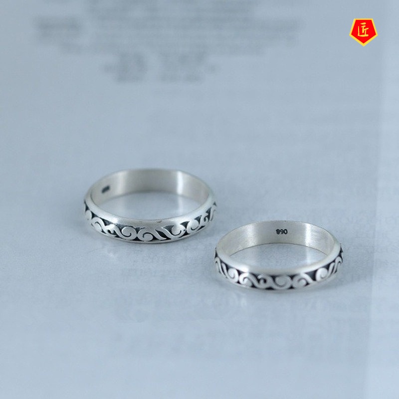 [Ready Stock]S925 Silver Retro Creative Auspicious Cloud Carved Ring