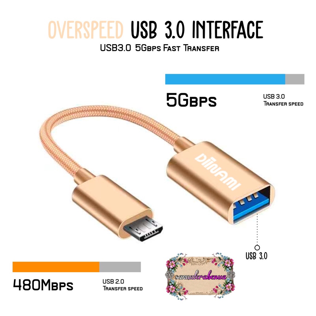 BM074 Kabel otg DIINAMI micro dan tipe c usb fast translit data anti lelet bahan metal usb 3.0 SB SB2564