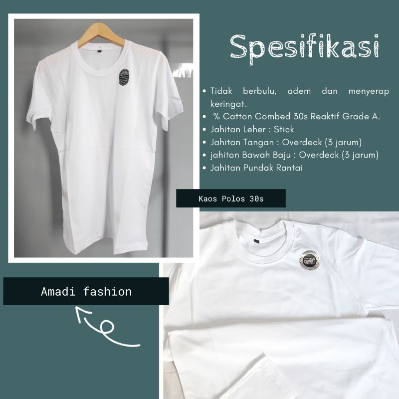 Kaos Polos Pria Wanita warna Putih Bahan Cotton Combed 30s Grade A