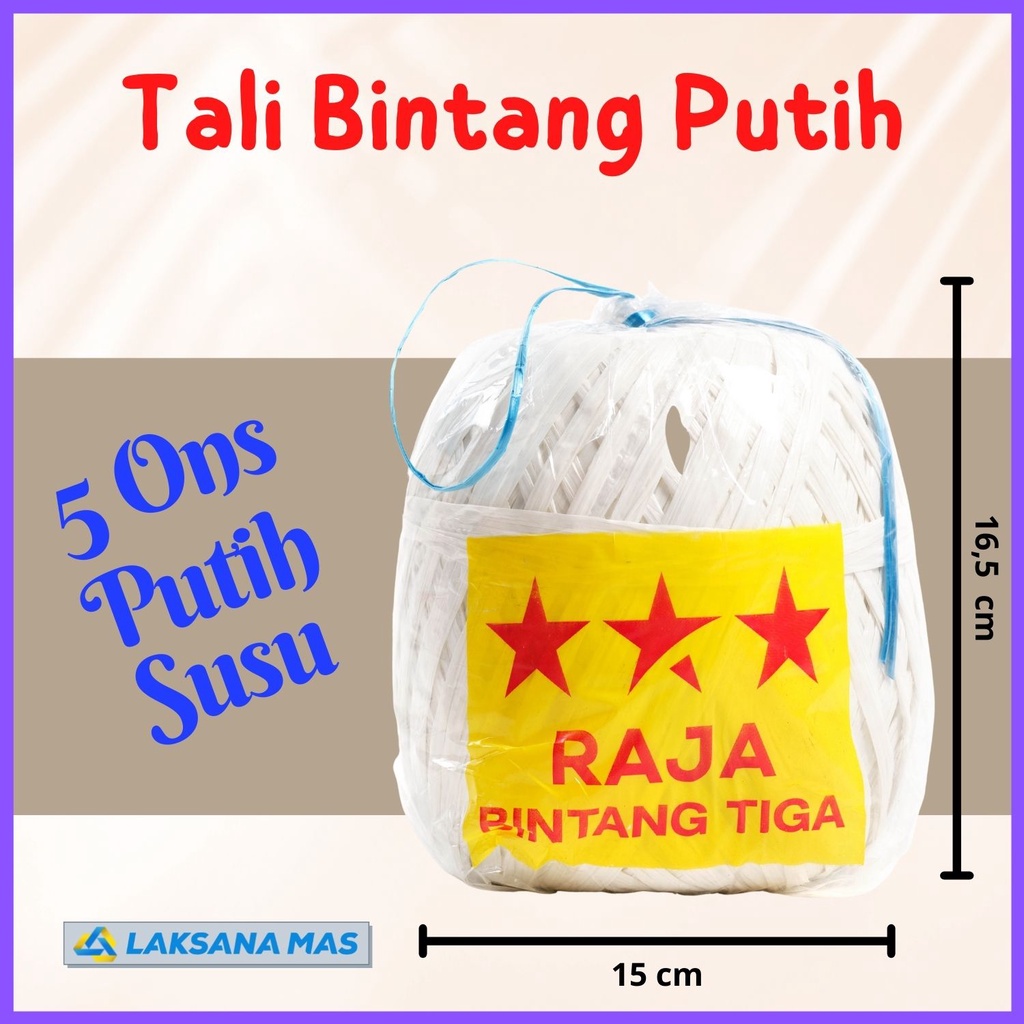 

Tali Rafia Plastik Laksanamas Merek Bintang Putih 5 Ons | Kuat, ±250M | Packing & Rumah Tangga