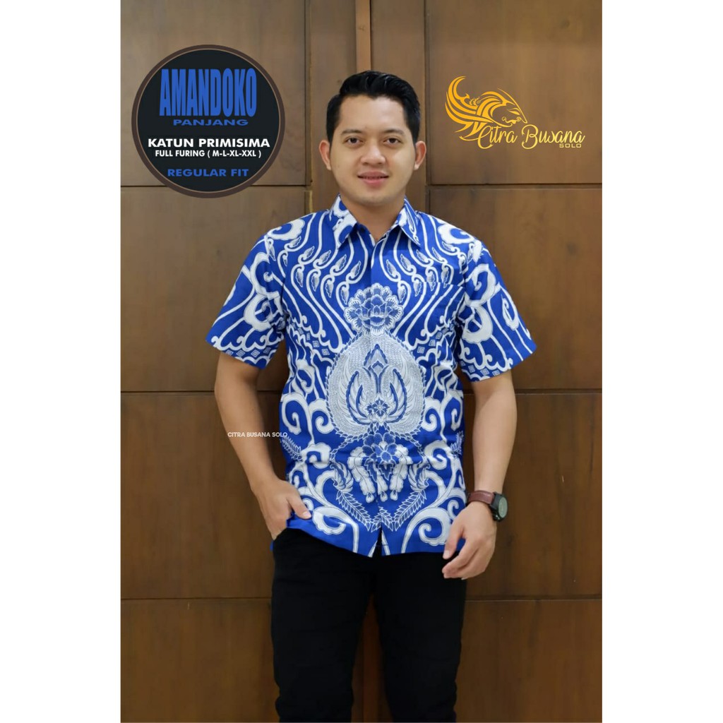 AMANDOKO Kemeja Batik Pria Full Furing Bahan Katun Primisima