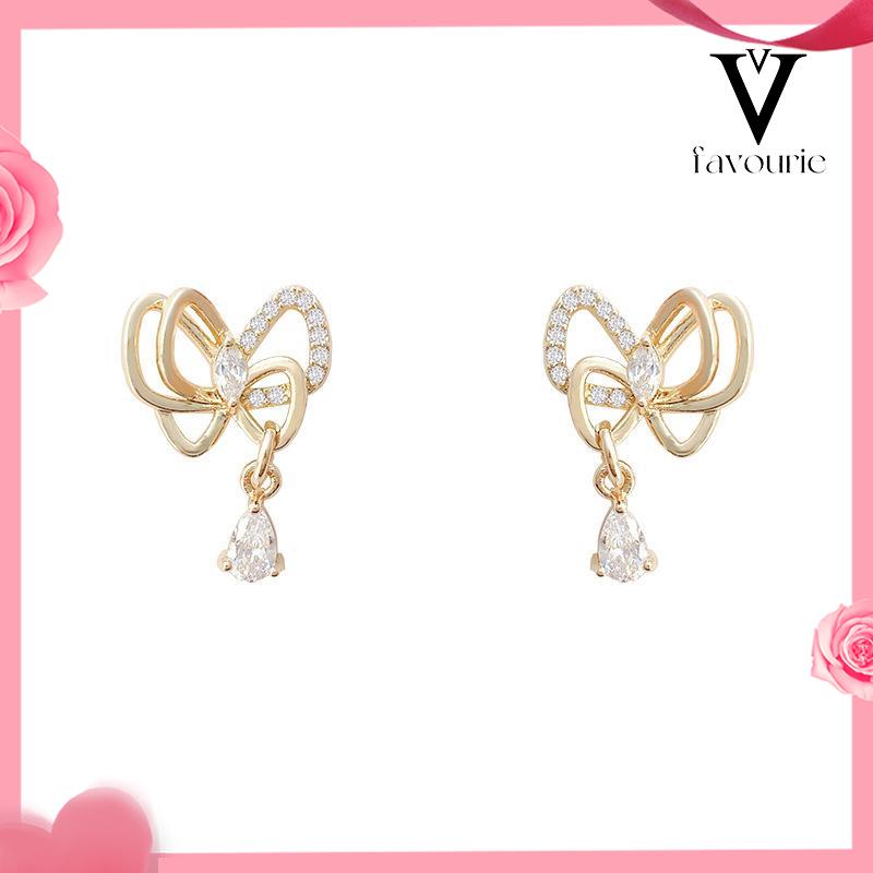 [COD]1 pasang anting stud kristal busur-FA