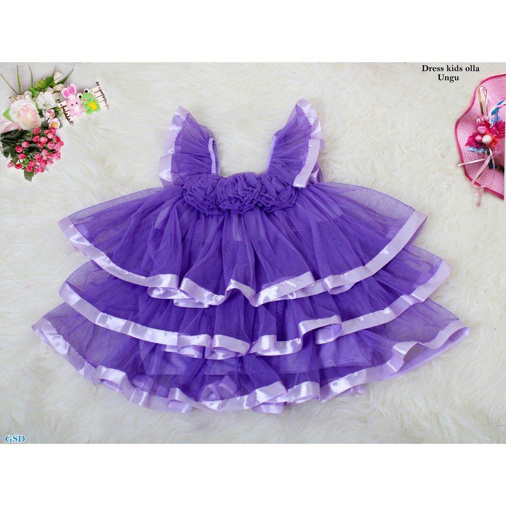 Dress Kids Olla/Baju Anak Premium/Terusan Dress Anak Tile Kombi Brukat/Gaun Pesta Anak/Midi Dress