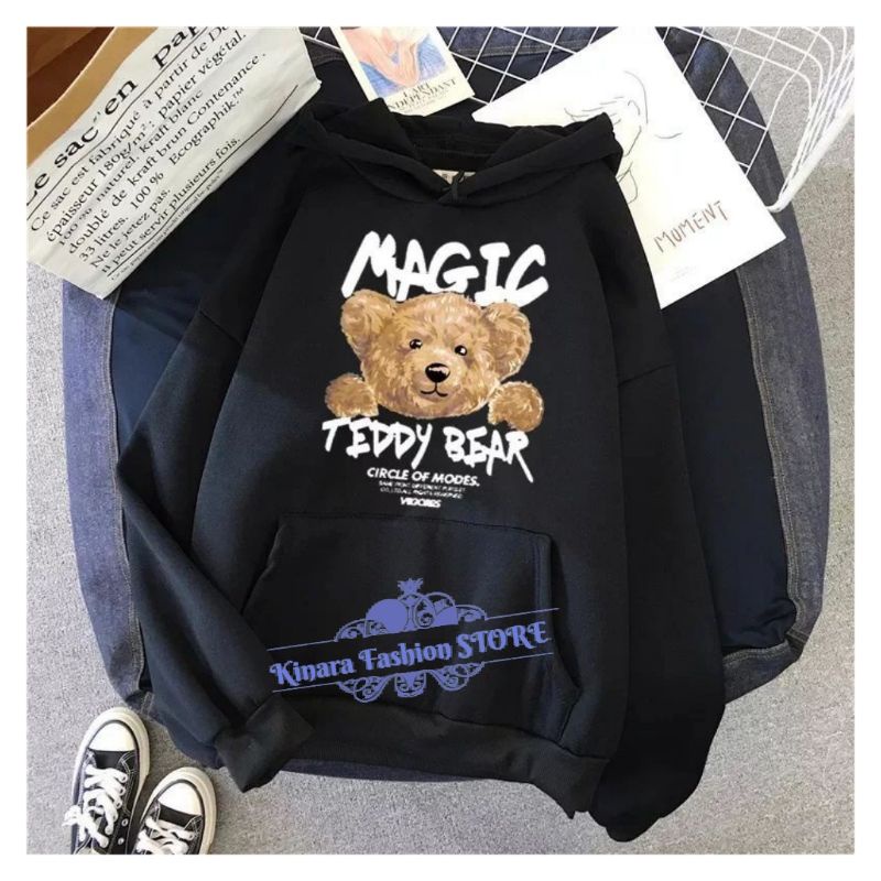 MAGIC TEDDY BEAR Sweater Hoodie Wanita Oversize Fashion Outfit Kekinian Korean Style OOtd