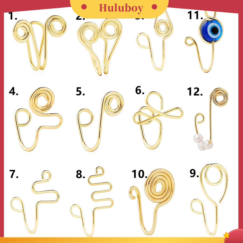 Hu Hu Hu Hu Hu Alat Bantu Pasang Kacamata♡ 9 / 12 Pcs Cincin Klip Hidung Palsu Bahan Alloy Aksen Mutiara Imitasi Gaya Retro Untuk Wanita