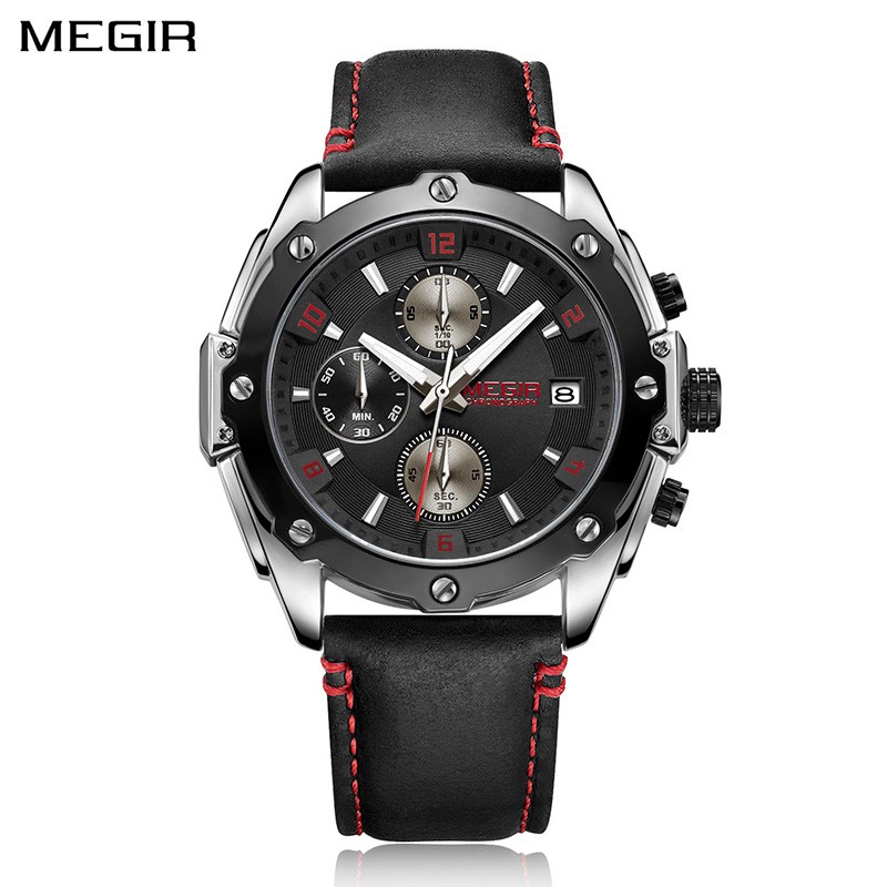 MEGIR 2074 Jam Tangan Pria Analog Chronograph Tali Kulit WATCHKITE WKOS