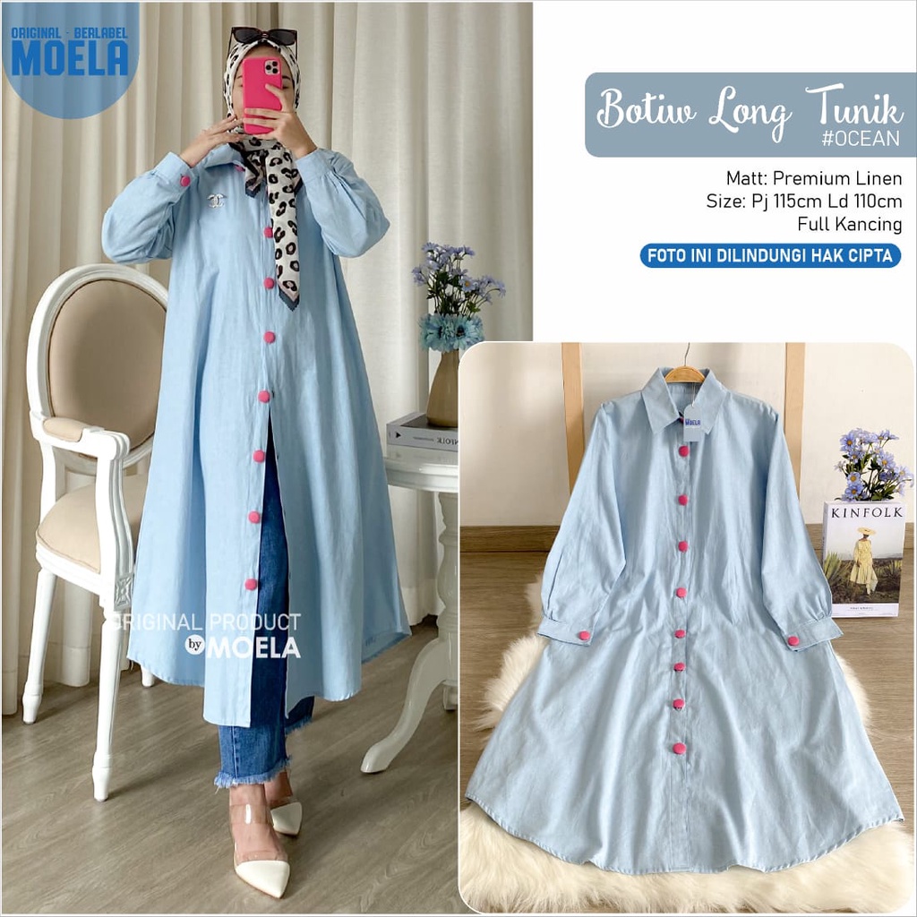 BOTIW LONG TUNIK by MOELA Baju Atasan Kemeja Blouse Tunik Wanita Lengan Panjang Muslim Muslimah Polo