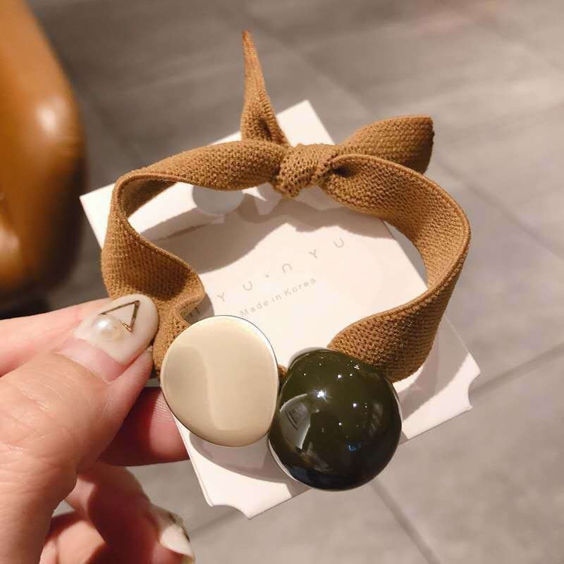 MURMURE.ID | IKAT RAMBUT LEBAR ELASTIS KARET TALI RAMBUT PERMEN CHARM BULAT GAYA WANITA KOREA HA056-BROWN