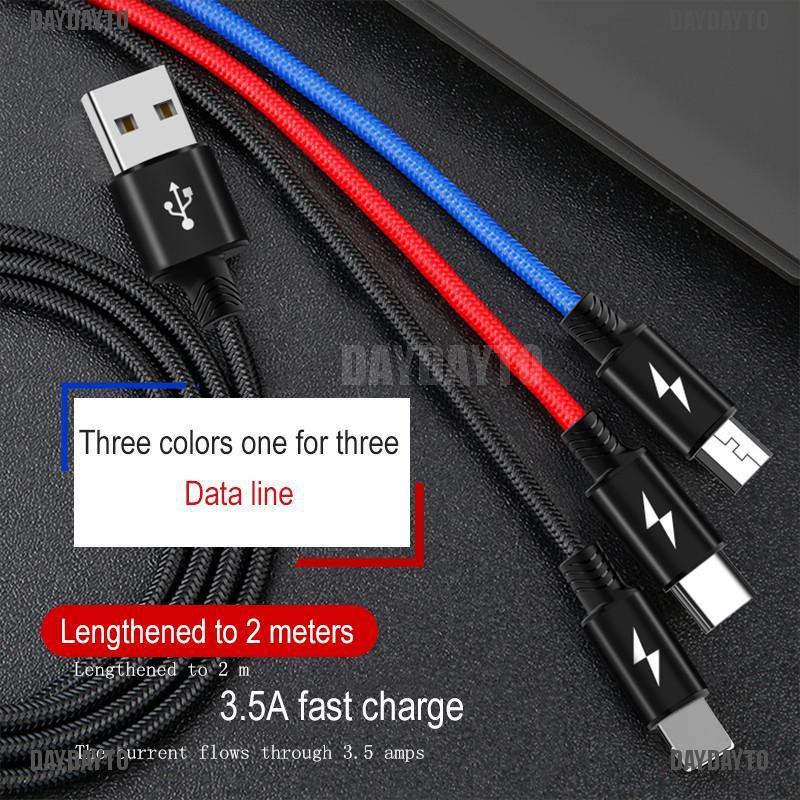 (DAYDAYTO) 3in1 Kabel Data / Charger Micro USB / Type C / Lightning 8 Pin Untuk Smartphone